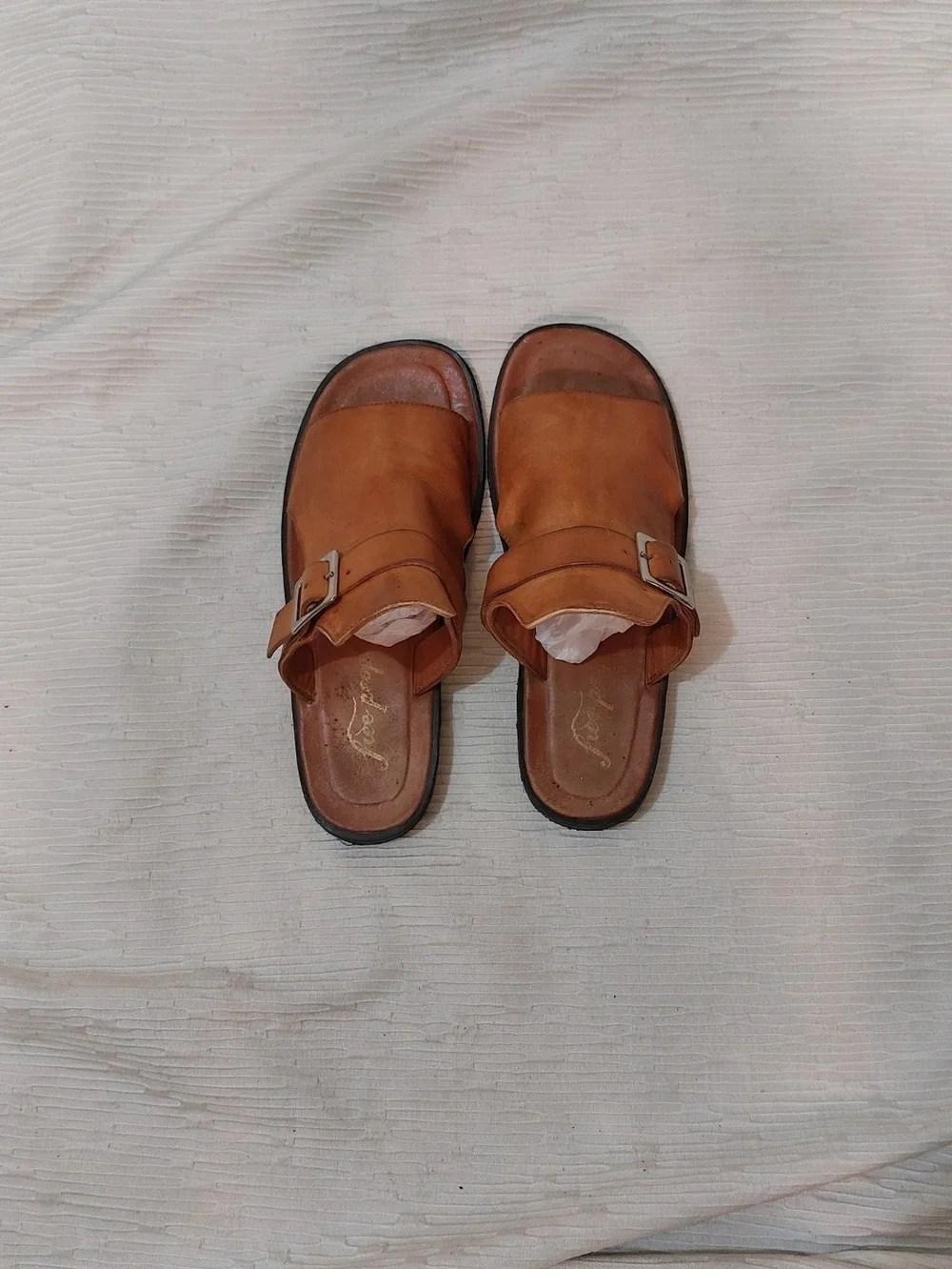 Free People Cognac Leather Slide Sandals with Buckle Women's Size 39 - Picture 5 of 7